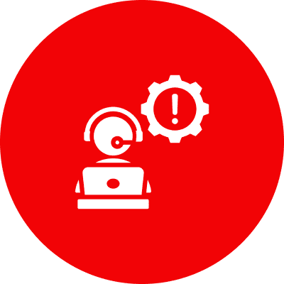 Customer support icon with warning symbol.