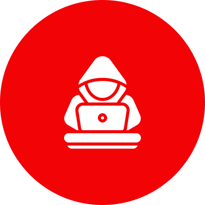 Person with laptop in red circle icon.