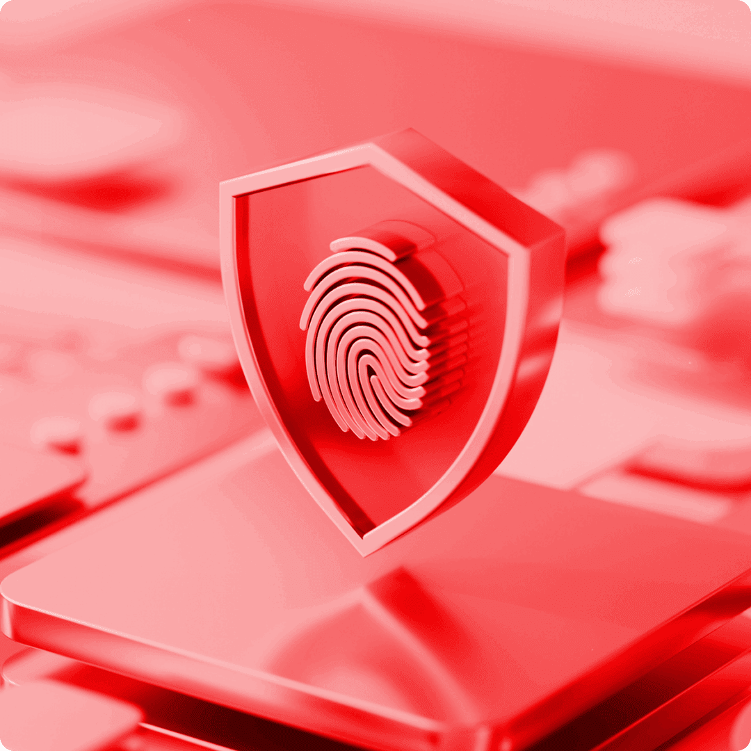 Fingerprint shield icon in red theme.