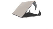 Logo with a stylized shark fin.
