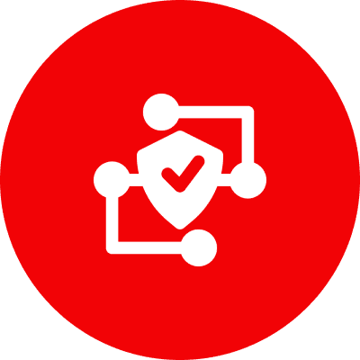 Red circle with shield and checkmark.