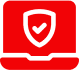 Red laptop icon with shield and checkmark.