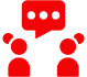 Red figures and speech bubble on black background.