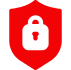 Red shield with black padlock icon.