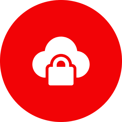 Cloud with padlock on red circular background.