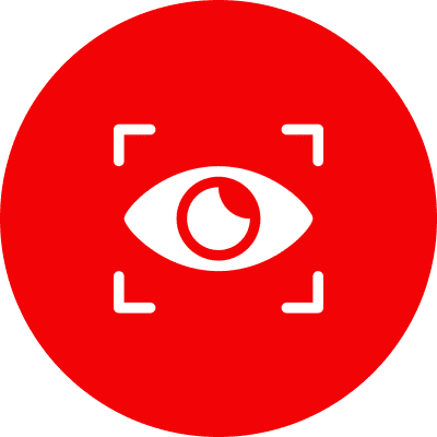 Red eye icon with square focus frame.